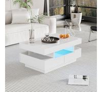 Merax table basse blanc brillant, table basse avec 4 tiroirs incl. LED, table d'appoint table de salon table basse, 80x50x36cm, design moderne