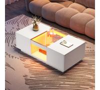 Merax Table basse blanche avec éclairage LED - Table de salon et table d'appoint - Meuble de salon moderne - Table basse réglable en hauteur