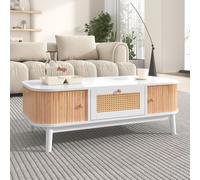 Merax Table basse blanche "Muses" avec rotin, table basse avec tiroir, style cottage