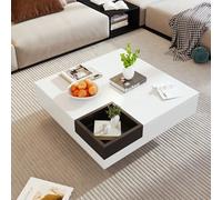 Merax Table basse brillante 72 x 72 x 30 cm, avec effet LED, table d'appoint avec boîte de rangement amovible, design moderne, noir + blanc