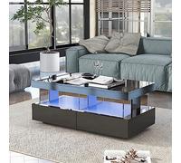 Merax Table Basse Brillante LED, Table De Salon Moderne Noir, Rangement Et Tiroirs