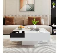 Merax Table basse de salon table d'appoint avec boîte de rangement amovible - Effet lumineux LED - Bloc de couleurs blanc et noir - A (72x72x30 cm)