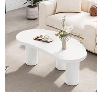 Merax Table basse demi-lune 107 cm, forme irrégulière, MDF & PVC, avec base en feutre, moderne, légère & stable, table de salon, blanc