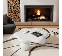 Merax Table basse en forme de fleur, 80×72×32 cm en MDF, table basse simple à 3 pieds, table d'appoint de salon, blanche, table fleurie, table basse de café