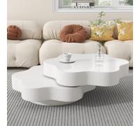 Merax Table basse en forme de fleur en MDF, plateau pivotant à 360° avec 2 niveaux, table basse 74,8×67,5 cm,élégante pour le salon & les pièces modernes, blanc