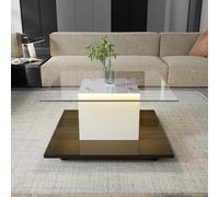 Merax Table basse en verre brillant, table mobile avec roues pivotantes, plateau en verre trempé, bandes lumineuses LED personnalisables, blanc et noir