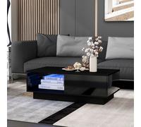Merax Table basse haute brillance avec éclairage LED 15 couleurs, table de salon avec grand espace de rangement et tiroir, noir