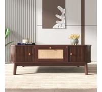Merax Table basse marron "Muses" avec rotin, table basse avec tiroir, style cottage