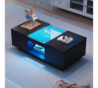 Merax Table basse noire avec éclairage LED, table de salon et table d'appoint, meuble de salon moderne, table basse, table basse réglable en hauteur