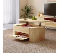 Merax Table basse relevable - 110 x 55,5 x 40 cm - Hauteur réglable avec côtés incurvés en bois - Étagère extensible - Meuble de salon multifonction - Espace de rangement pour collations, livres