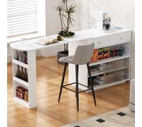 Merax Table de bar extensible - îlot de cuisine multifonction avec bar, table à manger extensible, table haute rotative, buffet avec éclairage LED, espace de rangement et station de charge USB