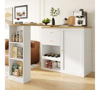 Merax Table de bar pivotante à 360° avec espace de rangement 105 × 39 × 102 cm, table haute moderne avec 2 tiroirs et armoire à porte coulissante, armoire buffet avec étagères, îlot de cuisine, table