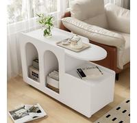 Merax Table de salon à roulettes avec espace de rangement, table basse tiroirs pour salon, salle à manger et chambre à coucher, 82 x 30 x 53 cm, blanche