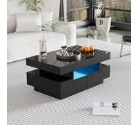 Merax Table de Salon LED Avec Espace de Rangement, Quatre Tiroirs, Moderne, 80 x 50 x 36 cm, Noire
