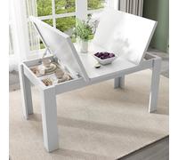 Merax Table pour les repas 120x70 cm avec espace de rangement caché, table de cuisine rectangulaire moderne, peu encombrante, multifonctionnelle comme bureau ou table basse, blanche