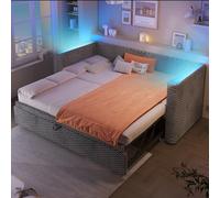 Merax Tagesbett Daybed Schlafsofa Multifonctionnel avec Lit Escamotable, LED Multicolore, Sommier Inclus, Velours Grau, sans Matelas,90x200/180x200 cm