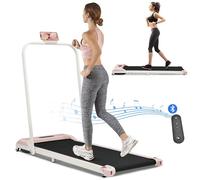 Merax Tapis de Marche, Pliable Tapis Roulant 1-6km/h avec 1HP Moteur, Compact Tapis Course Pliable avec Affichage LED, Télécommande et Accoudoirs Rose