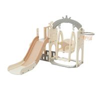 Merax Toboggan pour Enfant 5 en 1 avec balançoire, Panier de Basket, Porte de Football, Tour d'escalade, Aire de Jeux pour Enfants, Toboggan de Jardin pour intérieur et extérieur, Rose