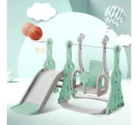 Merax Toboggan pour enfants, 4 en 1, balançoire, panier de basket, échelle d'escalade, aire de jeux, toboggan de jardin pour l'intérieur et l'extérieur, ensemble de toboggan pour bébé, vert