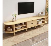 Merax TV-Lowboard 175 cm avec 2 tiroirs & portes coulissantes, design ovale pour TV jusqu'à 75 pouces, armoire TV avec pieds réglables en hauteur, mat naturel