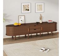 Merax TV-Lowboard 175 cm avec 2 tiroirs & portes coulissantes, design ovale pour TV jusqu'à 75 pouces, armoire TV avec pieds réglables en hauteur, noyer mat