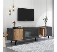 Merax TV-Lowboard avec porte abattante en verre et compartiment amovible, armoire TV avec grand espace de rangement, largeur 200cm