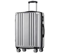 Merax Valise Rigide à roulettes avec Serrure en Pouces TSA avec 4 roulettes et poignée télescopique en ABS Gris argenté 66,5 x 45,5 x 28 cm, Gris argenté, L, Mallette Rigide