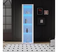 Merax Vitrine 55 x 38 x 166 cm - Vitrine en verre avec contrôle LED par application - Armoire haute brillance avec 3 étagères en verre - Meuble de salon multifonction - Blanc