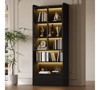 Merax Vitrine 80 x 34 x 180 cm, vitrine en verre avec contrôle LED par application, armoire vitrine avec 1 tiroir et portes en verre, vitrine sur pied, armoire de salon avec 6 niveaux, armoire