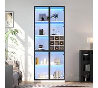 Merax Vitrine 80 x 35 x 200 cm avec éclairage LED, vitrine en verre avec cadre en aluminium, armoire vitrine avec étagère à vin, vitrine sur pied, bibliothèque, armoire de salon