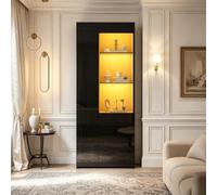 Merax Vitrine avec éclairage LED, 70 x 35 x 180 cm, vitrine en verre avec tiroir, vitrine sur pied brillante avec 2 portes et compartiments réglables, armoire haute comme armoire de salon