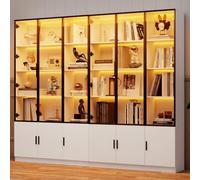 Merax Vitrine avec éclairage LED, vitrine blanche avec 12 portes en verre, grande vitrine comme armoire de salon, armoire haute avec contrôle par application, armoire multifonction pour salon et