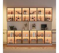 Merax Vitrine blanche avec éclairage LED, 240 x 34 x 200 cm, vitrine sur pied avec 12 portes en verre, grande vitrine en verre avec contrôle par application, armoire de salon multifonction