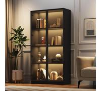Merax Vitrine en verre avec LED, 80x40x160cm, armoire haute avec commande App, vitrine à double porte avec étagères, vitrine sur pied noir