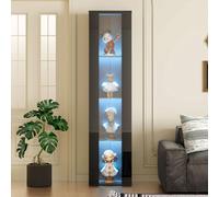 Merax Vitrine en verre avec LED, App & télécommande, portes acryliques, étagères en verre, armoire de salle de bain, vitrine, armoire haute, 40x29x170cm, noir