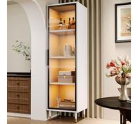 Merax Vitrine LED 170 cm Blanche avec Verre Fumé - Meuble Vitrine Moderne sur Pieds, Éclairage LED Multicolore, Armoire de Rangement, Bibliothèque et Buffet Design, Vitrine Freestanding 40x40x170 cm