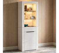 Merax Vitrine LED - Armoire 1 porte 1 tiroir - Vitrage spacieux - Meuble moderne - Salon/Bureau/Salle à manger - Blanc