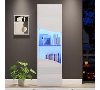 Merax Vitrine LED Blanc Haute Brillante 35x50x165 cm, Meuble Vitrine Design Italien avec Portes en Verre, Armoire de Rangement Moderne avec Éclairage LED
