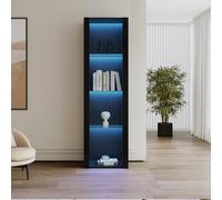 Merax Vitrine LED Noire Brillante 166 cm, Meuble vitrine avec étagères en Verre, Armoire de Rangement Haute Design Moderne