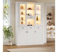 Merax Vitrine moderne sur pied avec LED, vitrine transparente en acrylique, 5 portes, 4 tiroirs, compartiments ouverts, buffet haut de collection pour salon, bureau, salle à manger Blanc