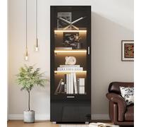 Merax Vitrine noire brillante avec portes en verre, vitrines en verre éclairées par LED, avec 3 étagères en verre, pour objets de collection, armoires à parfums, bibliothèques, 40 x 50 x 160 cm