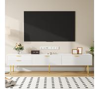 MeraxTV- Lowboard 175cm, Armoire TV avec 2 portes abattantes et 2 tiroirs, blanc avec accents dorés Gestion des câbles, façade structurée, jusqu'à 80 kg