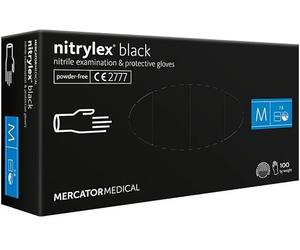 MERCATOR MEDICAL Nitrylex Black Gants Nitrile Jetables, Examen Protecteur, Non Poudrés, Couleur Noir, Taille M (7-8), Ambidextre, Micro + Bout Doigt Texturé, Poignet Bordé, dispenser box 100 Pcs