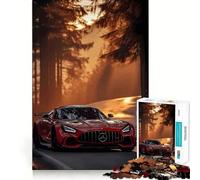 Mercedes-AMG Rouge dans la forêt au Coucher du Soleil Puzzle de 1000 pièces pour Adultes Stimule la mémoire Jeu de société Amusant et décontracté Bords Nets Cadeau Classique (50x75cm)