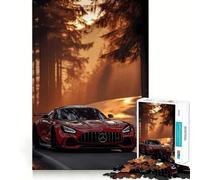 Mercedes-AMG Rouge dans la forêt au Coucher du Soleil Puzzle de 1000 pièces pour Adultes Stimule la mémoire Divertissement Occasionnel Bords Nets Cadeau Classique (38x52cm)