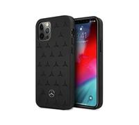 Mercedes iPhone 12 Pro Max Housse, Noir - Motif étoiles en cuir Hardcase MEHCP12LPSQBK
