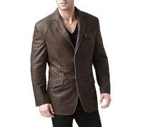 MERCH ATTIRE Blazer en cuir marron de qualité supérieure pour homme, coupe ajustée, manteau d'affaires polyvalent, Marron - Similicuir, 4XL