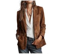 MERCH ATTIRE Blazer luxueux en daim marron à simple boutonnage pour femme Coupe ajustée, Marron - Similicuir suédine, L