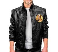 MERCH ATTIRE Costume Cobra Kai Johnny Lawrence Bomber pour homme, Cuir véritable - Veste noire, S