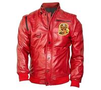 MERCH ATTIRE Costume Cobra Kai Johnny Lawrence Bomber pour homme, Similicuir - Blouson aviateur rouge, M